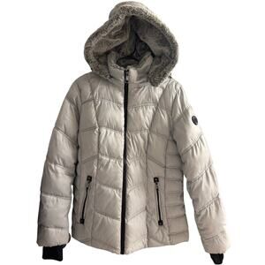 Nautica Hooded Quilted Puffer Jacket Water Resistant Silver Womens’s Size Large